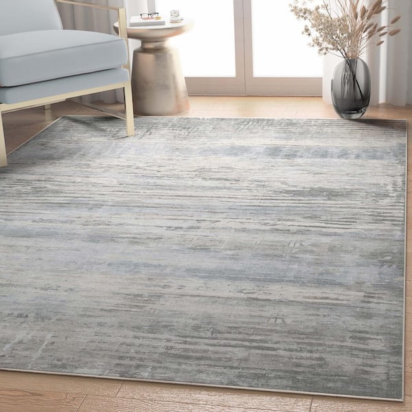 Beige Blue 7 ft. 7 in. x 9 ft. 10 in. Flat-Weave Abstract Havana Modern Geometric Lines Area Rug