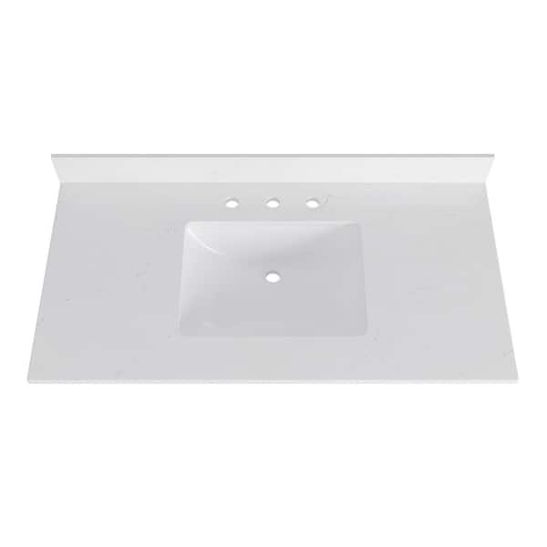 DELUXE DL LIVING 43 in. W. x 22 in. D Bianco Bella Quartz White Rectangular Single Sink Bathroom Vanity Top in White
