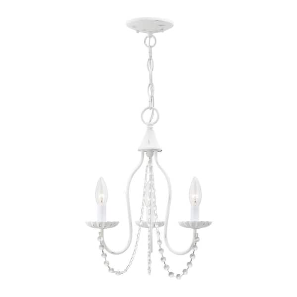 AVIANCE LIGHTING Marlowe 3-Light Antique White Mini Chandelier with Clear Crystals