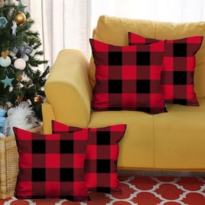Decorative Christmas Plaid Throw Pillow Cover Square 18 in. x 18 in. Red for Couch, Bedding (Set of 4)