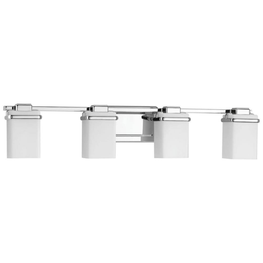 Polished Chrome 4-Light Bath Vanity with Etched Opal Glass Shades