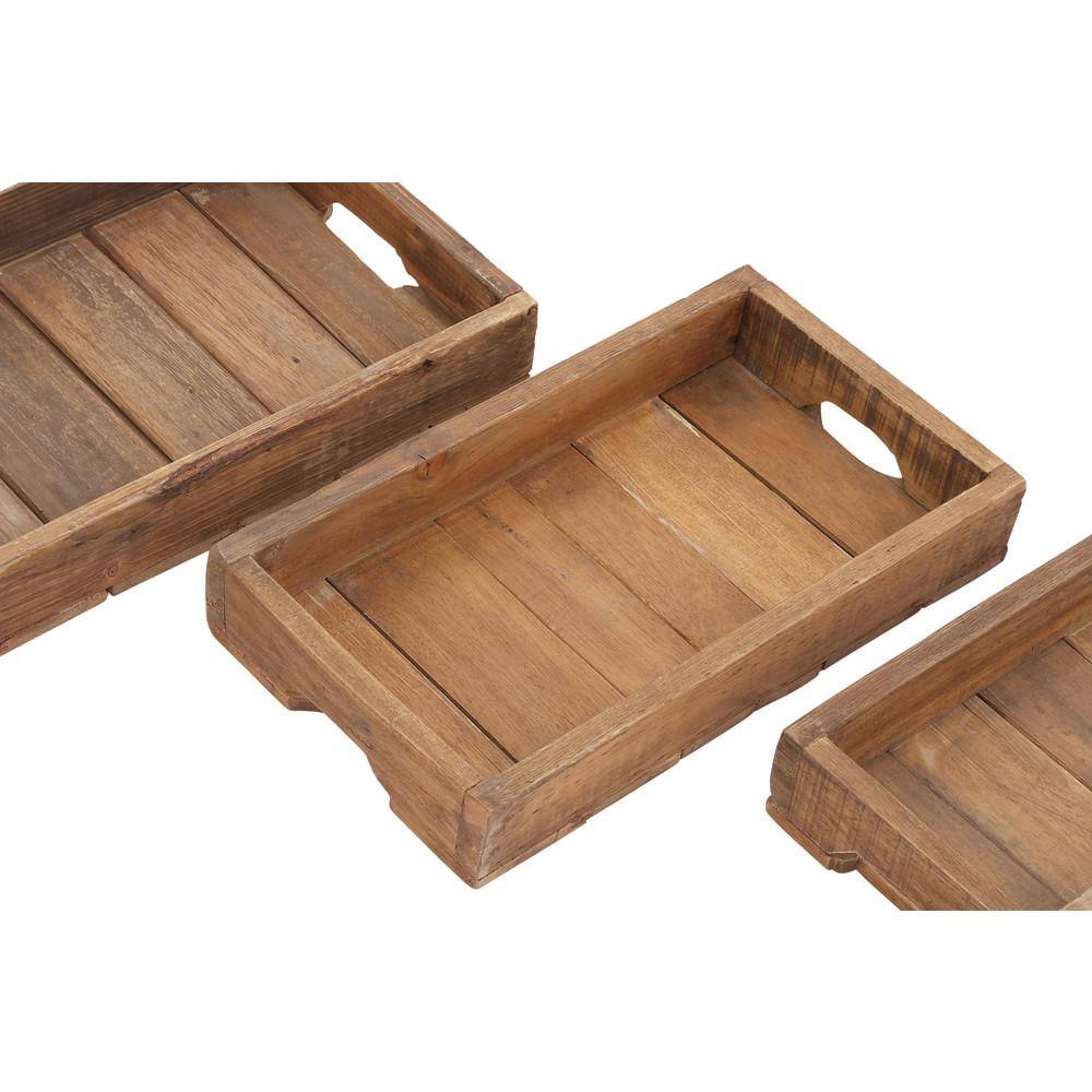 Cottage Charm Mahogany Wood Rectangular Tray Set, 3 Pieces