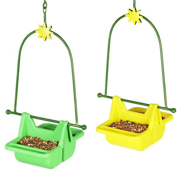 Exhart 8.5 in. x 16 in. 2-Piece Hanging Basket in Green and Yellow Plastic Bird Feeder