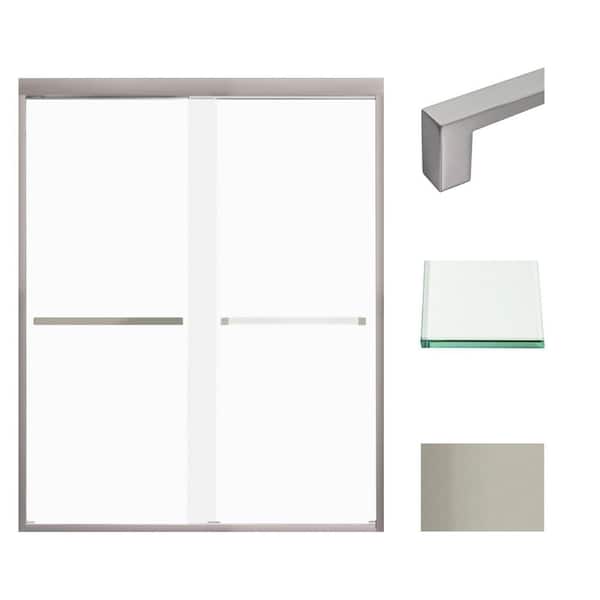 Transolid Frederick 59 in. W x 76 in. H Sliding Semi-Frameless Shower Door in Brushed Stainless with Frosted Glass