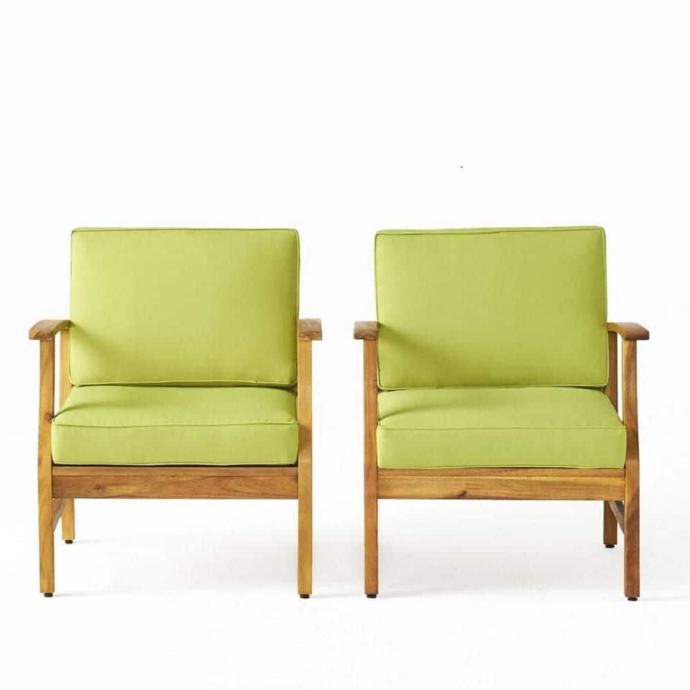 Wood Outdoor Lounge Chair Patio Dining Chair with Green Cushion (2-Pack) price history on PriceWatchPro