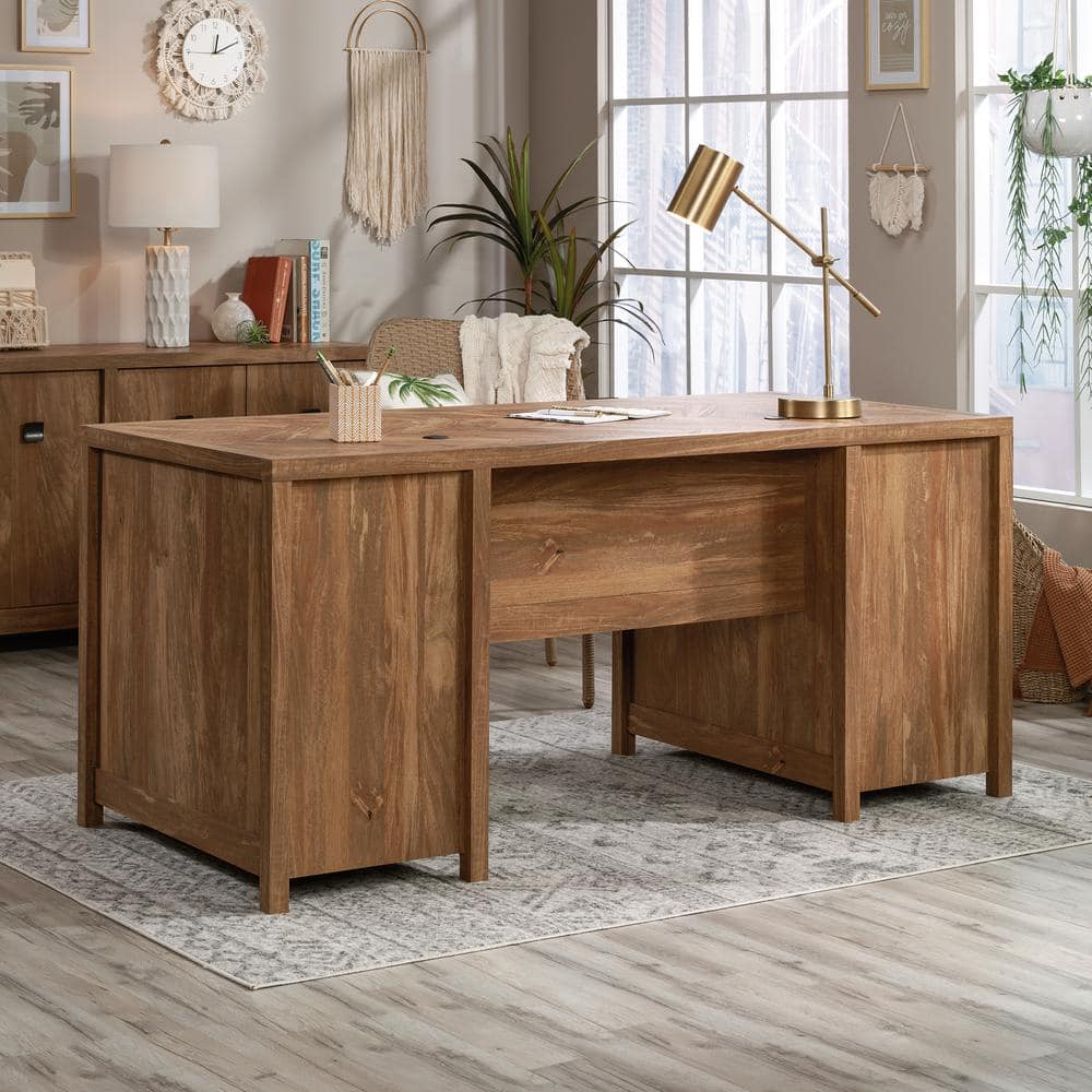 Sindoori Mango Executive Desk with Herringbone Pattern and Cord Management