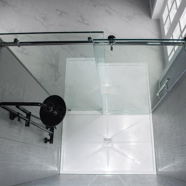 Suffield 44 in. to 48 in. x 76 in. Frameless Sliding Shower Door with Shatter Retention Glass in Brass Gold