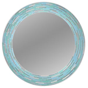 30 in. x 30 in. Sea Glass 2-Tile Framed Round Wall Decorative Vanity Mirror