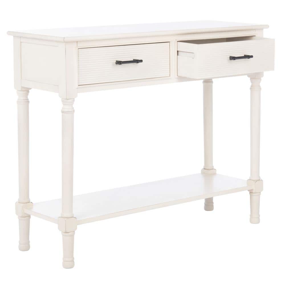 Ryder Distressed White 2-Drawer Console Table with Shelf