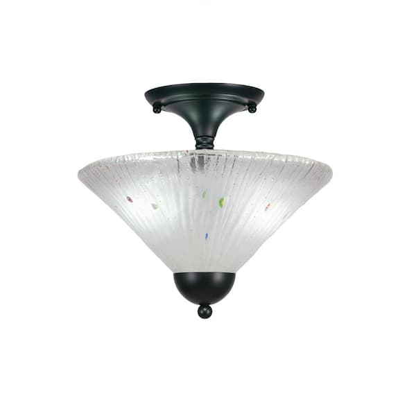 Unbranded Bristol 11.25 in. 2-Light Matte Black Semi-Flush with 12 in. Frosted Crystal Glass Shade No Bulbs Included