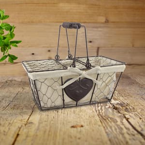 10 in. x 5 in. Metal Basket with Heart Shaped Details and Lid with Handles