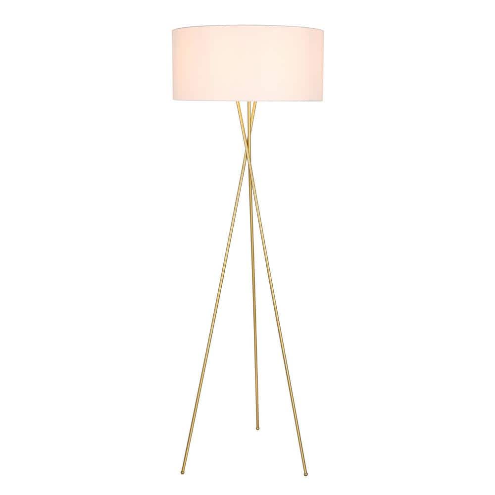 Timeless Home 66 in. H 1-Light Brass and White Shade Metal Indoor Floor Lam