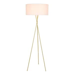 Timeless Home 66 in. H 1-Light Brass and White Shade Metal Indoor Floor Lamp