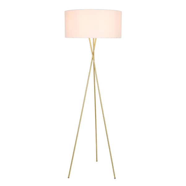 Unbranded Timeless Home 66 in. H 1-Light Brass and White Shade Metal Indoor Floor Lamp