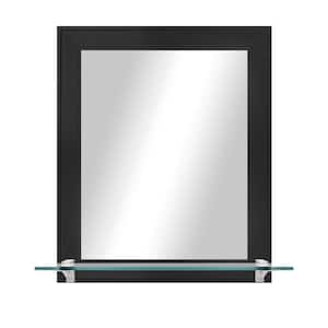 21.5 in. W x 25.5 in. H Rectangular Framed Gallery Black and White Vertical Wall Mirror with Tempered Glass Shelf