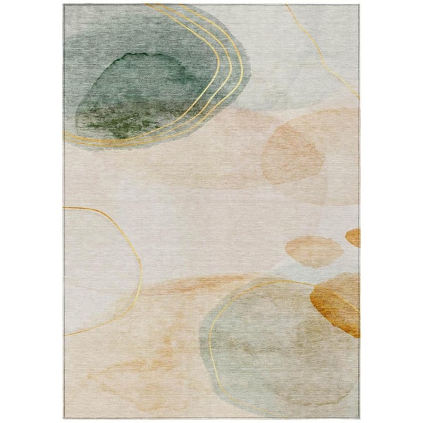 Beige and Green 10 ft. x 14 ft. Woven Abstract Rectangle Indoor/Outdoor Area Rug