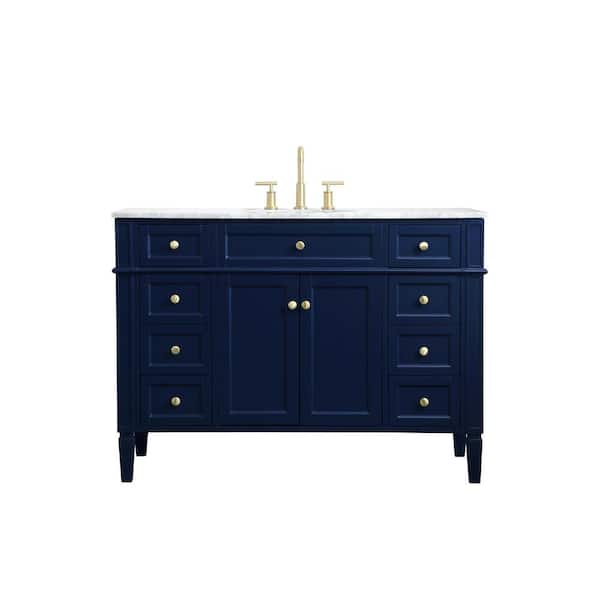 Unbranded Simply Living 48 in. W x 21.5 in. D x 35 in. H Bath Vanity in Blue with Carrara White Marble Top