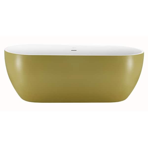 Mokleba 65 in. Acrylic Flatbottom Double Ended Bathtub Freestanding Soaking SPA Bathtub in Matte Gold