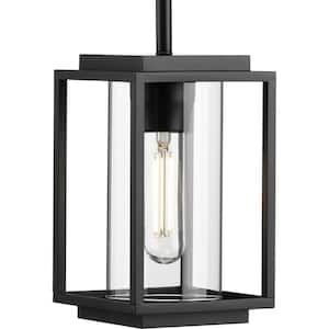Macstreet 8.25 in. 1-Light Matte Black Transitional Hanging Lantern with Clear Glass Shade