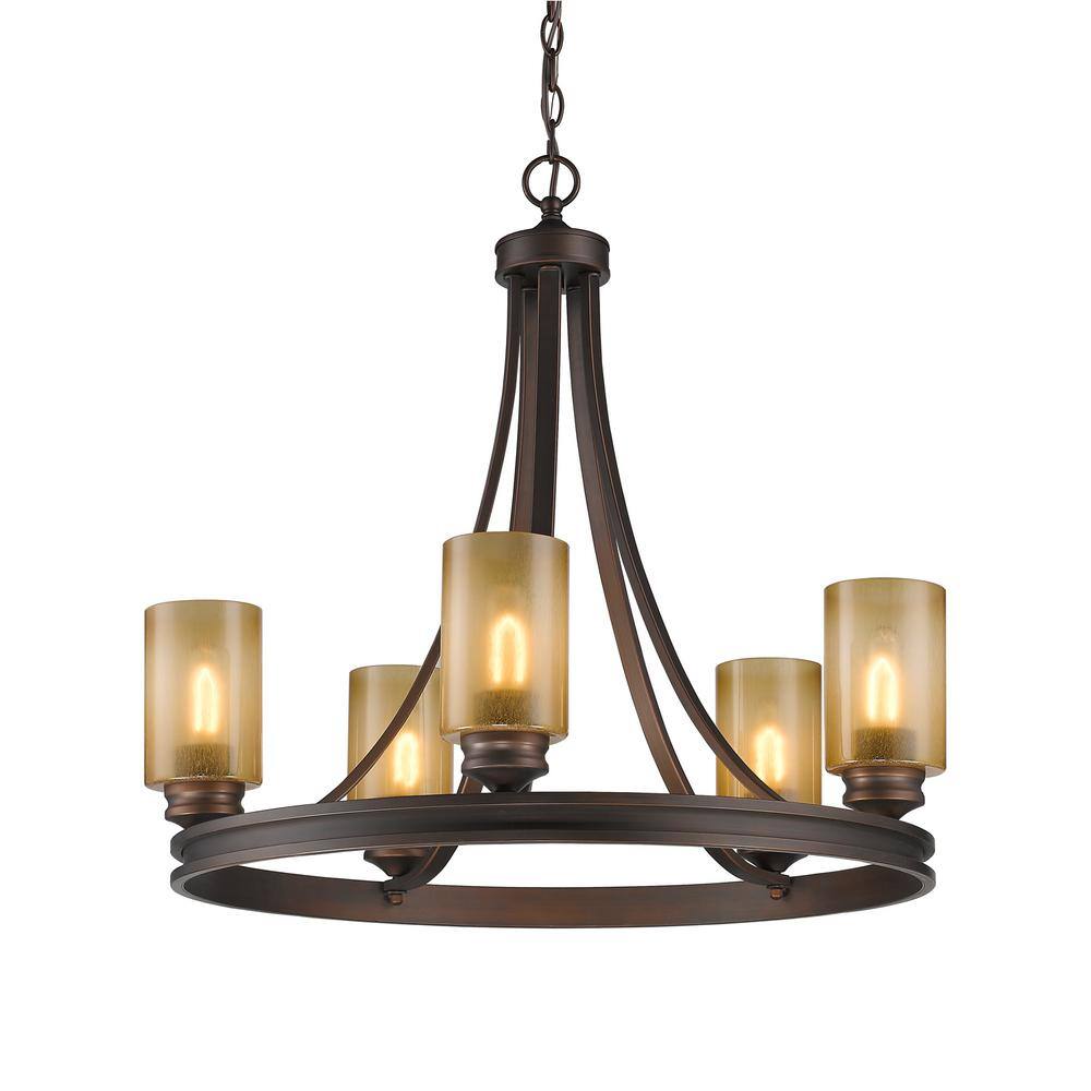 Golden Lighting Hidalgo 5-Light Chandelier in Sovereign Bronze with Regal Glass