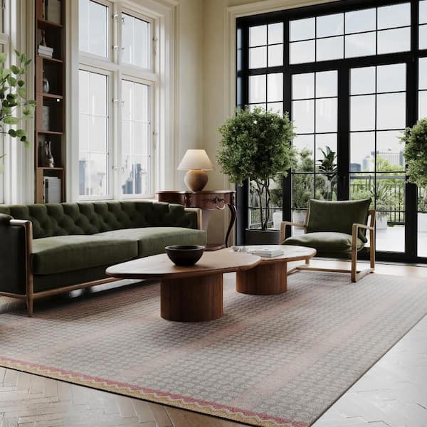 Padma Lakshmi X Rugs USA Pondicheri Hand-Tufted Striped Wool-Blend Grey 8 ft. x 10 ft. Indoor Area Rug