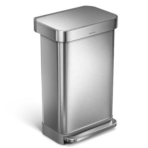 45L Rectangular Step Kitchen Trash Can with Liner Pocket, Brushed Stainless Steel