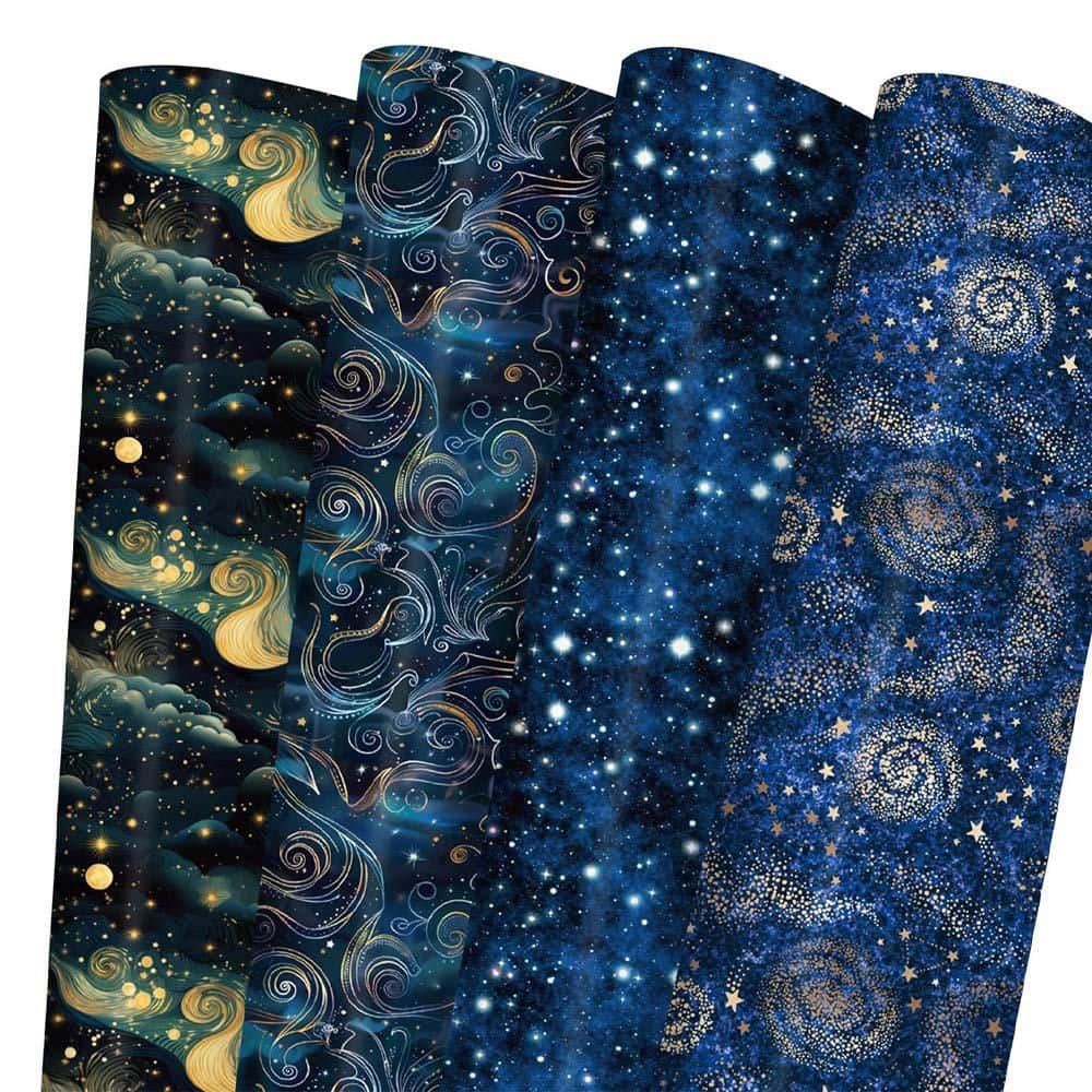 Galaxy Wrapping Paper Blue Gold Night Sky Nebula Star Gift Wrap for Birthday Party Holiday 8 Folded Sheets price history on PriceWatchPro