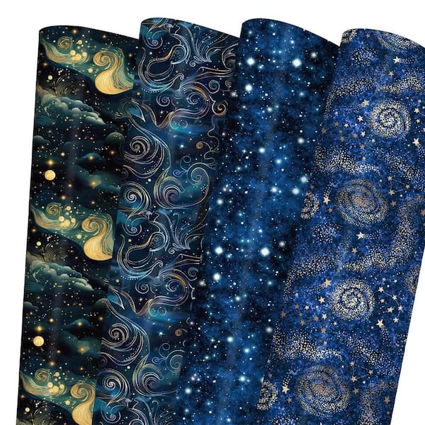 Galaxy Wrapping Paper Blue Gold Night Sky Nebula Star Gift Wrap for Birthday Party Holiday 8 Folded Sheets