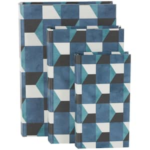 Rectangle Faux Leather Faux Book Storage Box with Black and White Geometric Patterns (Set of 3)