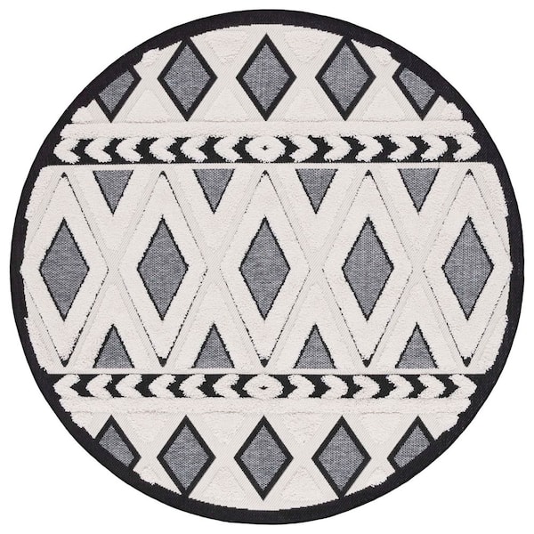Cottage Ivory/Dark Gray 7 ft. x 7 ft. Geometric Diamonds Indoor/Outdoor Round Area Rug