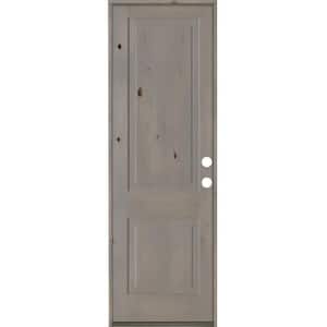 30 in. x 96 in. Rustic Knotty Alder 2 Panel Square Top Left-Hand/Inswing Grey Stain Wood Prehung Front Door