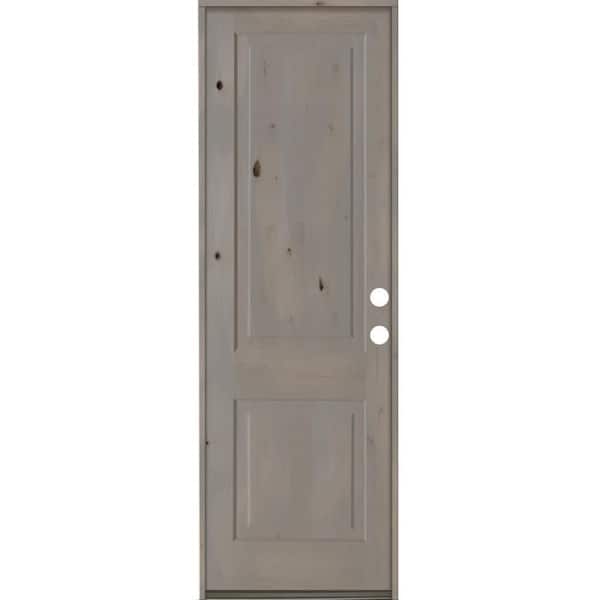 Krosswood Doors 30 in. x 96 in. Rustic Knotty Alder 2 Panel Square Top Left-Hand/Inswing Grey Stain Wood Prehung Front Door
