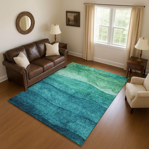 Mayfield Premium Machine Washable Abstract AMF1699 Teal 8 ft. x 10 ft. Area Rug