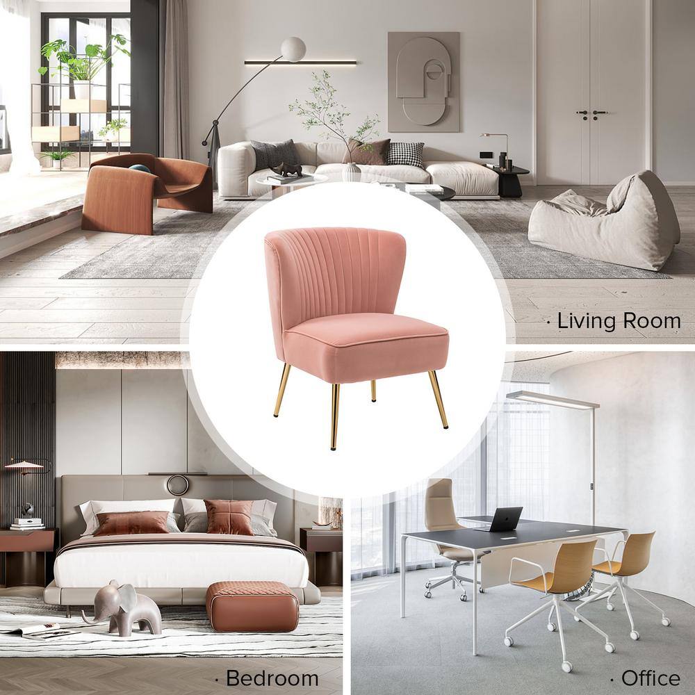 Pink Velvet Accent Chair with Gold Metal Legs