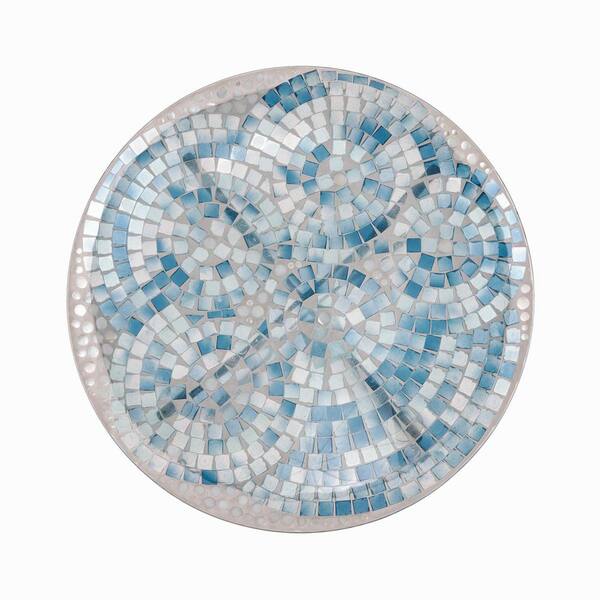 Alpine Corporation - 24 in. Tall Outdoor Mosaic Style Glass Birdbath Bowl with Metal Stand, Blue