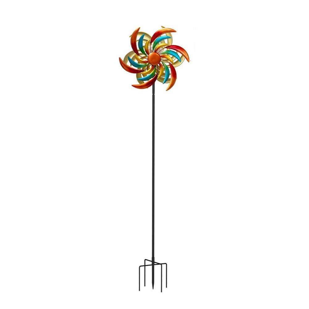 61 in. Multicolored Metal Wind Spinners Outdoor with Solar Lights