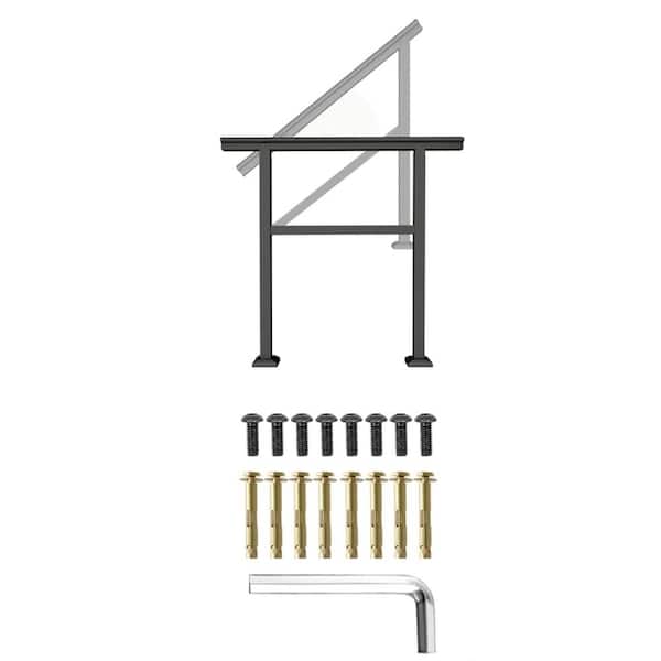 60 in. x 34 in. Black Aluminum and Iron Hand Rails for Outdoor Steps, Fits 0 to 5 Steps, Outdoor Steps for Porch Deck