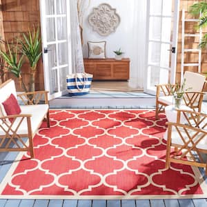 Courtyard Red/Bone 8 ft. x 10 ft. Moroccan Geometric Indoor/Outdoor Patio  Area Rug