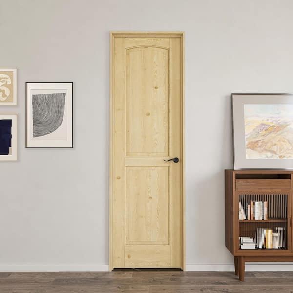 24 in. x 80 in. 2-Panel Left Solid Core Unfinished Pine Wood Assembly Required Single Interior Door with Pine Jamb