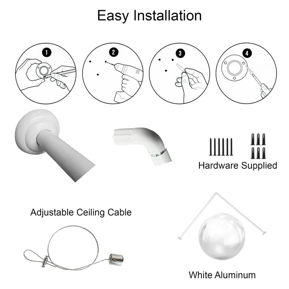 Adjustable White Aluminum Wall Mounted L-Shaped Curtain Rod