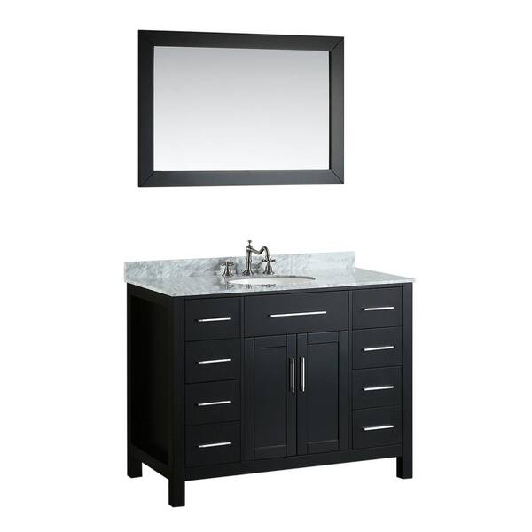 Bosconi Bosconi 43.3 in. W Single Bath Vanity in Black with White Carrara Marble Vanity Top in White with White Basin and Mirror