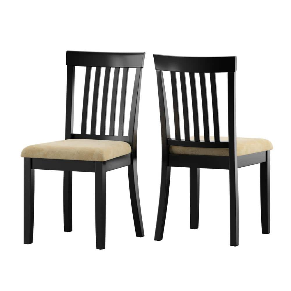 HomeSullivan Black Wood Beige Microfiber Dining Chairs (Set of 2 ...