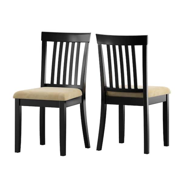 HomeSullivan Black Wood Beige Microfiber Dining Chairs (Set of 2)