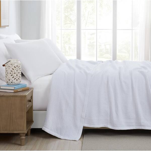 SOUTHSHORE FINE LINENS Ashmore White 100% Cotton Full/Queen Blanket