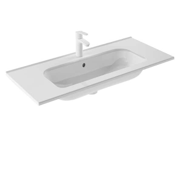 WS Bath Collections Slim 39.4 in. W x 18.0 in. D Ceramic Vanity Top in Glossy White