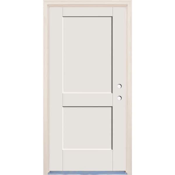 Builders Choice 36 in. x 80 in. 2 Panel Left-Hand Unfinished Fiberglass Prehung Front Door with 6-9/16 in. Frame and Nickel Hinges