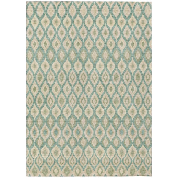 Chantille Machine Washable Indoor/Outdoor Abstract ACN3122 Teal 9 ft. x 12 ft. Area Rug