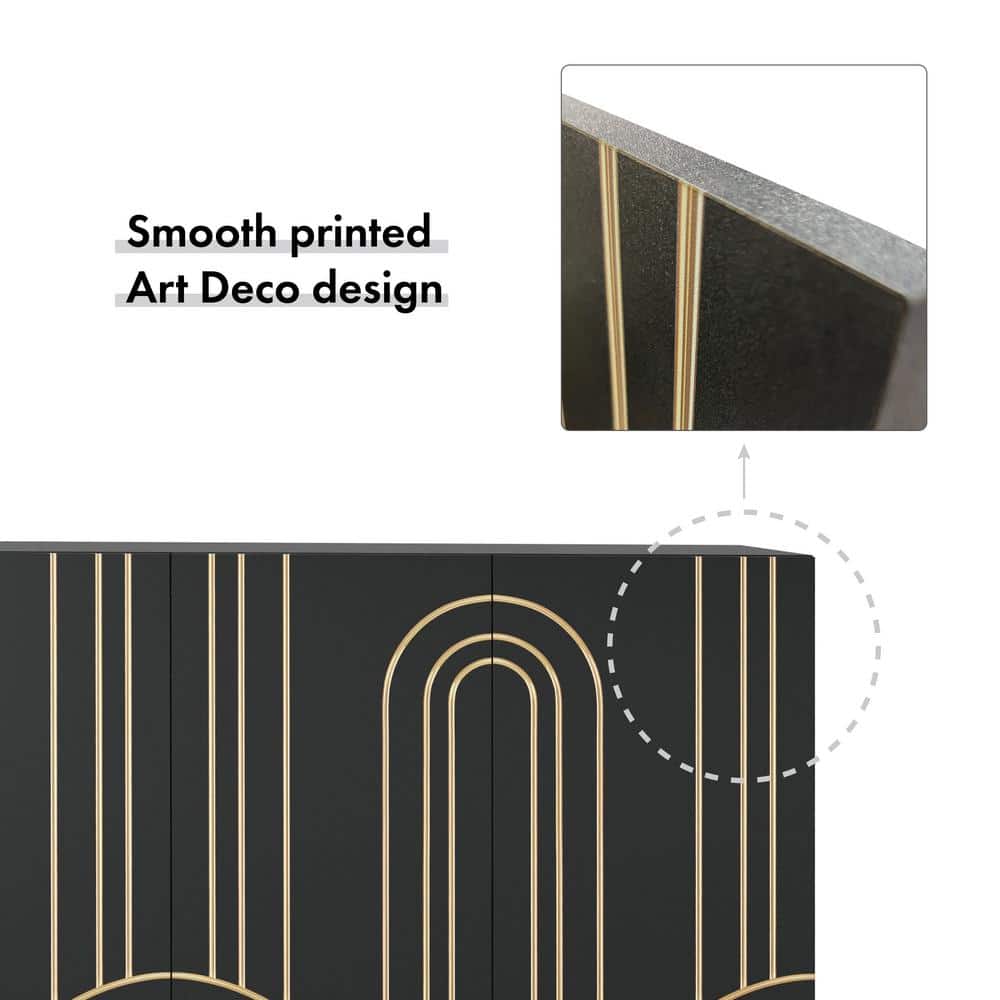 Black and Gold Art Deco Geometric Buffet Sideboard