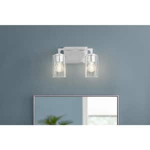Helenwood 12.75 in. 2-Light Chrome Bathroom Vanity Light with Clear Seeded Glass