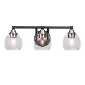 Madison 7.75 in. 3-Light Bath Bar, Matte Black and Brushed Nickel, Clear Bubble Glass Vanity Light